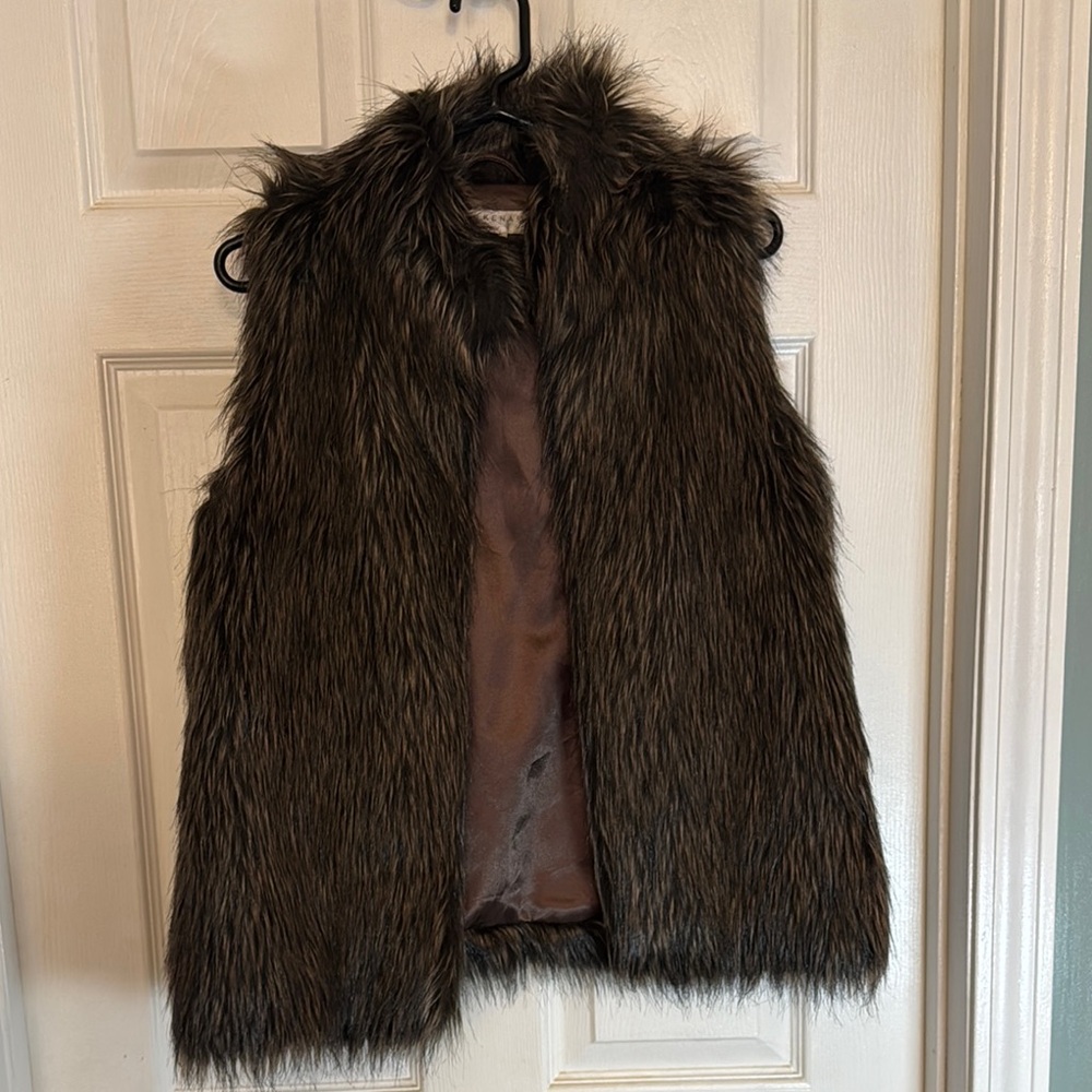 Kenar Brown Faux Fur Vest Shaggy Texture